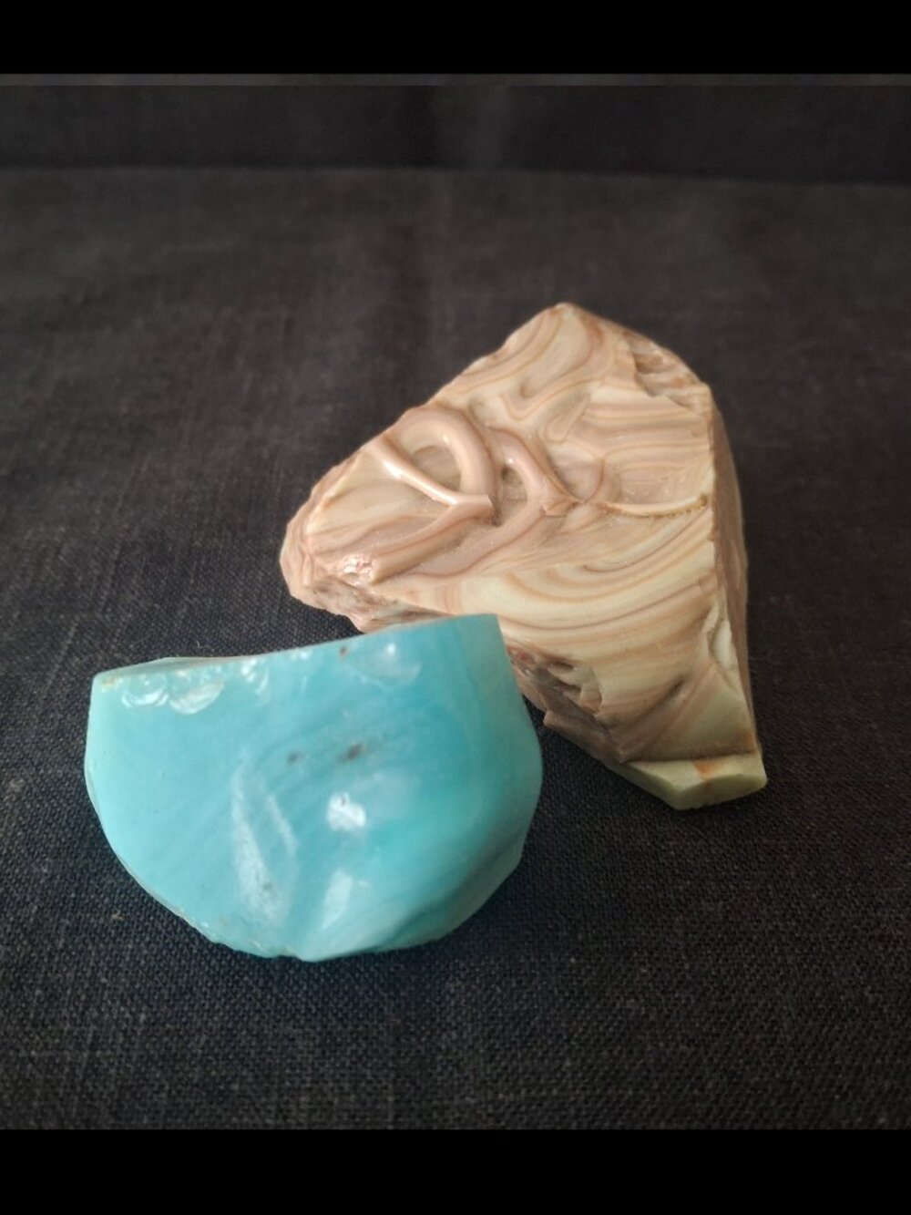 Cullet Akro Agate Clarksburg WV 2 Pieces Blue Jade Chocolate Slag Art Glass